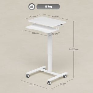 Bureau assis-debout mobile réglable table de lit 2 en 1 acier MDF blanc