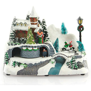 CASA DE LUCES DE PUEBLO CON BATERÍAS DECORACIÓN NAVIDEÑA