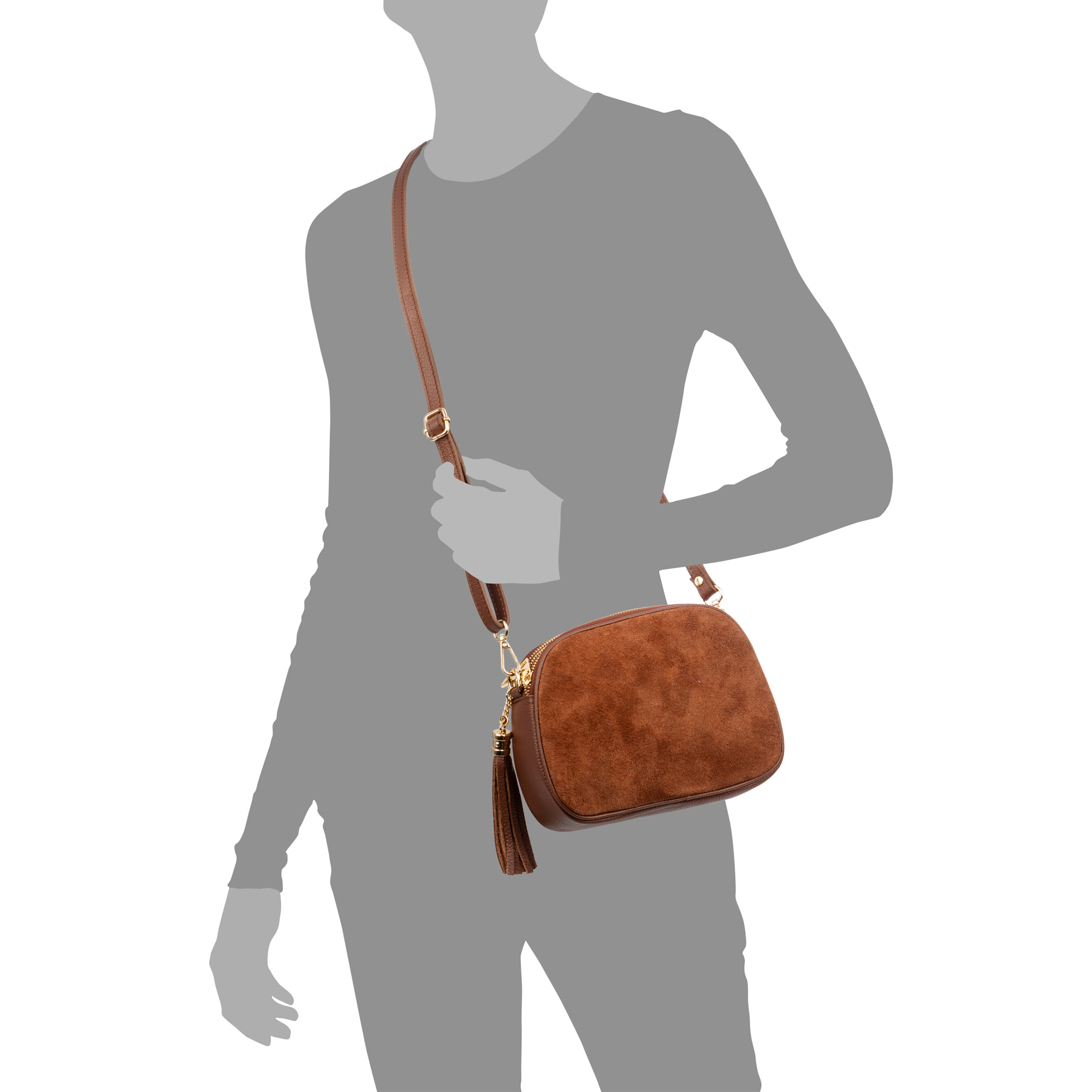 Aliminusa bolso bandolera Mujer. Piel auténtica Gamuza y Dollaro.