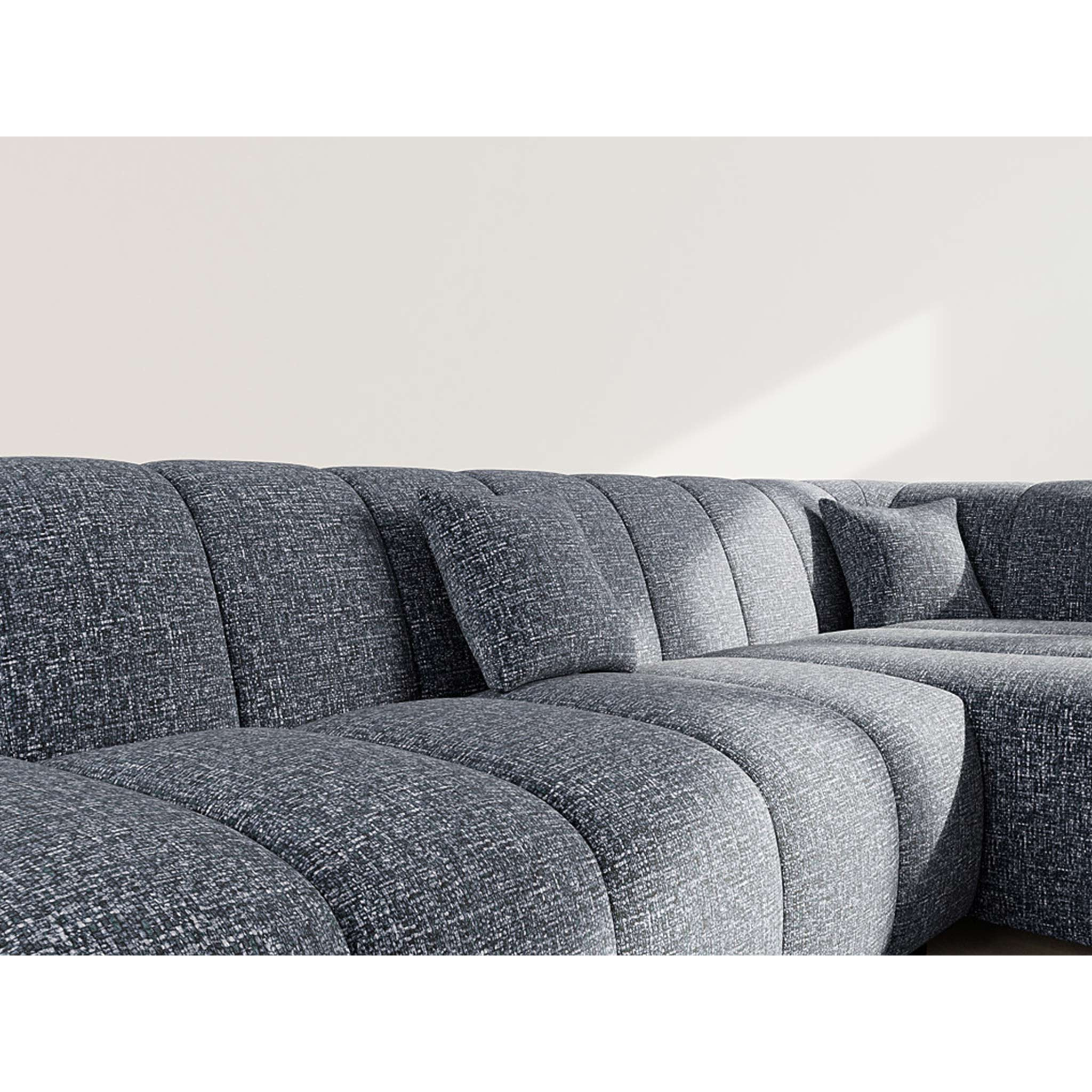 Curtis - canapé d'angle droit 4 places sans accoudoir en tissu texturé - Bleu