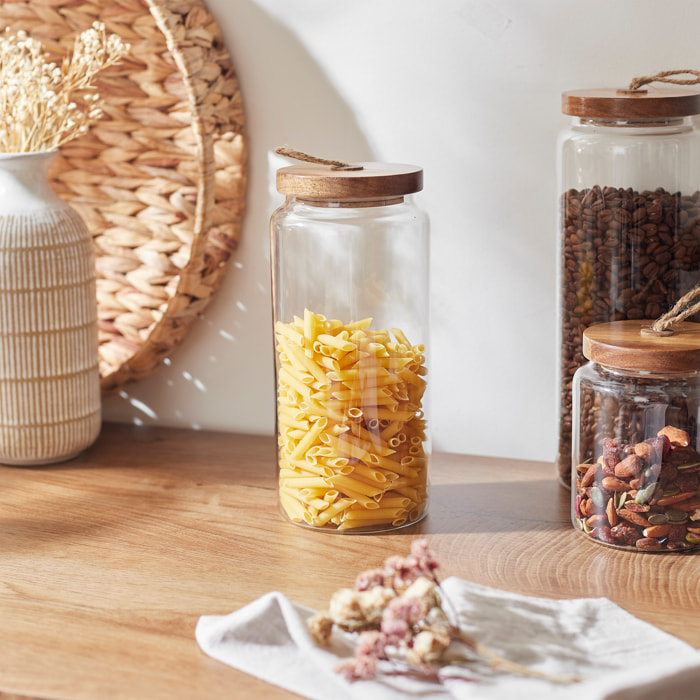 Bocal Verre Couvercle Acacia H 23cm