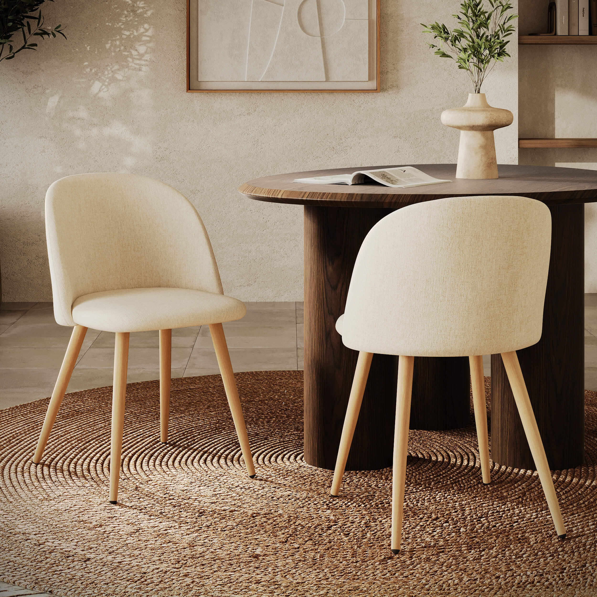 Lot de 2 chaises en tissu beige et pieds en métal - Cozy