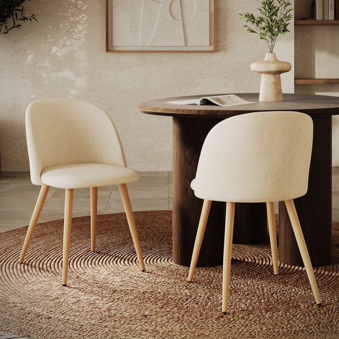 Lot de 2 chaises en tissu beige et pieds en métal - Cozy