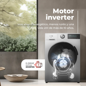EVVO Lavadora 12 kg carga frontal Nova 12, 1350 rpm, Clase energética A, Motor Inverter, tambor diamante ePROTECT, 14 programas, Función vapor Steam Wash, Smart LOAD, Lavado Rápido 15', Inicio diferido, Inox