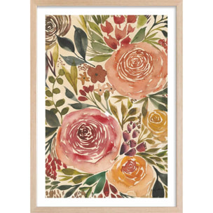Poster roses merveilleuses Affiche + cadre en bois - Chêne