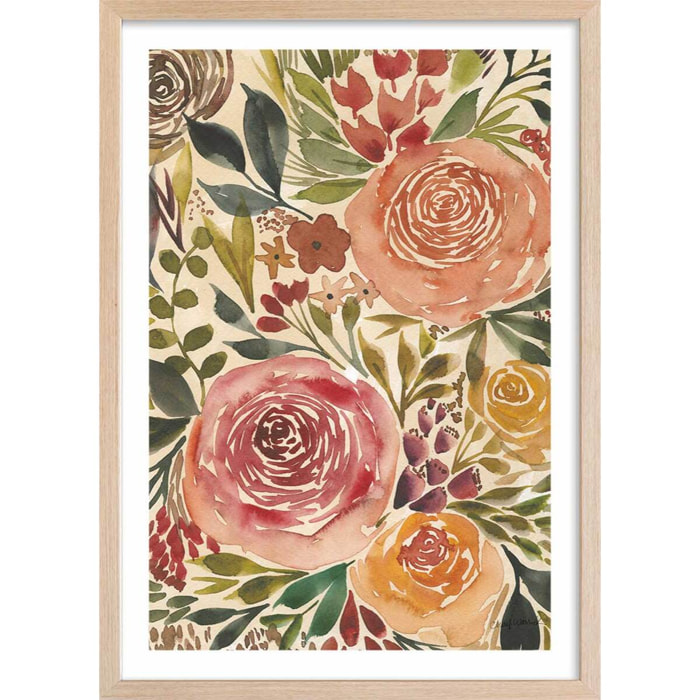 Poster roses merveilleuses Affiche + cadre en bois - Chêne
