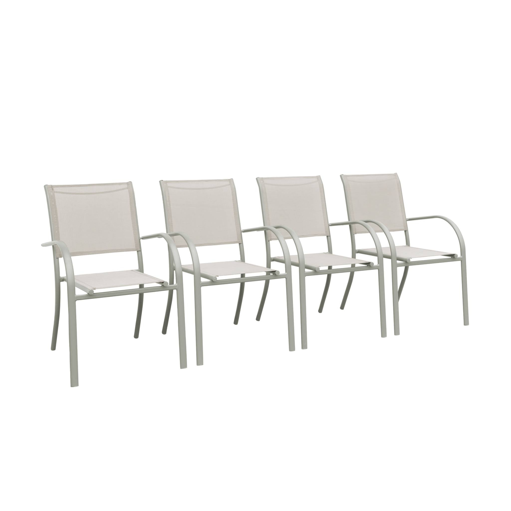 Lot de 4 fauteuils de jardin empilables TARANTO aluminium et textilène. kaki. 66 x 55 x 86 cm