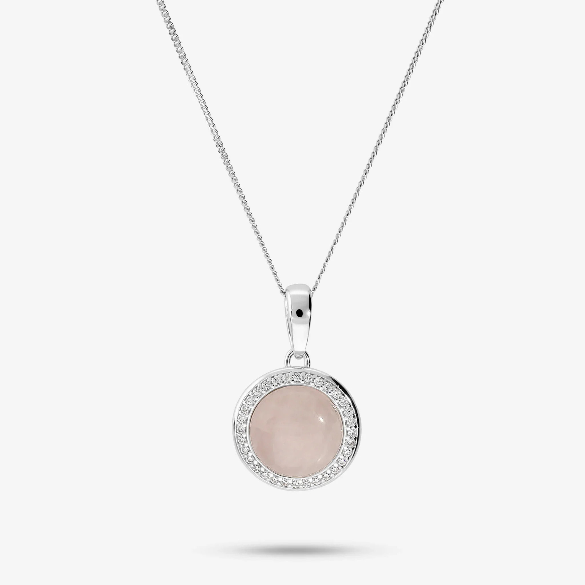 Collana in Argento 925 con Pendente Tondo in Calcedonio Blu e Cubic Zirconia