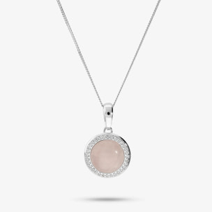 Collana in Argento 925 con Pendente Tondo in Calcedonio Blu e Cubic Zirconia