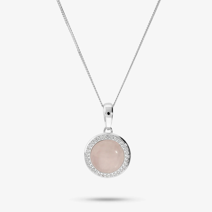 Collana in Argento 925 con Pendente Tondo in Calcedonio Blu e Cubic Zirconia