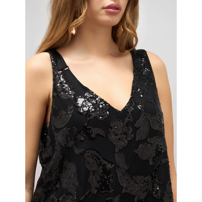 Oltre - Top crop in tulle e paillettes - Nero