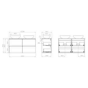 Ensemble Salle de Bain Kaji | 120 cm Noire | Quatre Tiroirs | Lavabo Rond sur Plan | N'inclut pas le Miroir | Alday