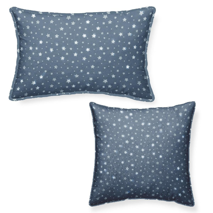 Lot de 2 Coussins décoration coton imprimé étoiles STELLA bleu