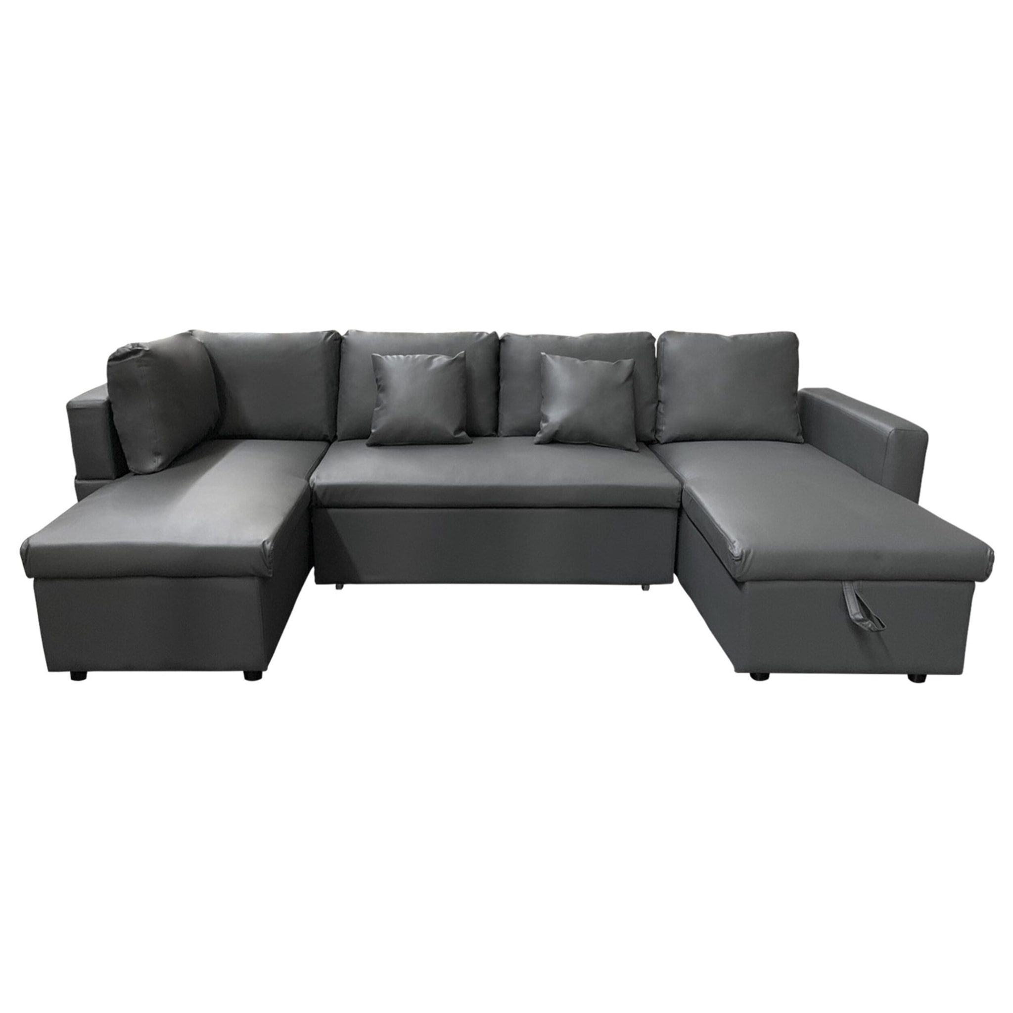 Canapé panoramique convertible simili SCOTT 4 places gris