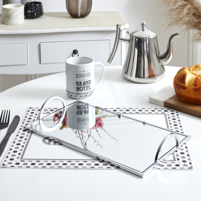 PLATEAU DE SERVICE MIROIR ARGENTE 35X20CM