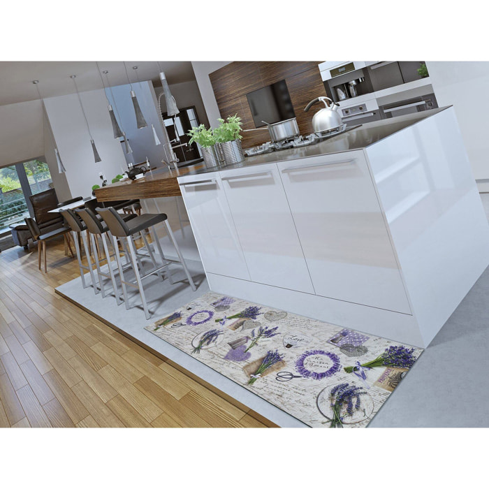 SPRINTY Alfombra vinílica de cocina diseños de lavanda en violeta, varias medidas disponibles.