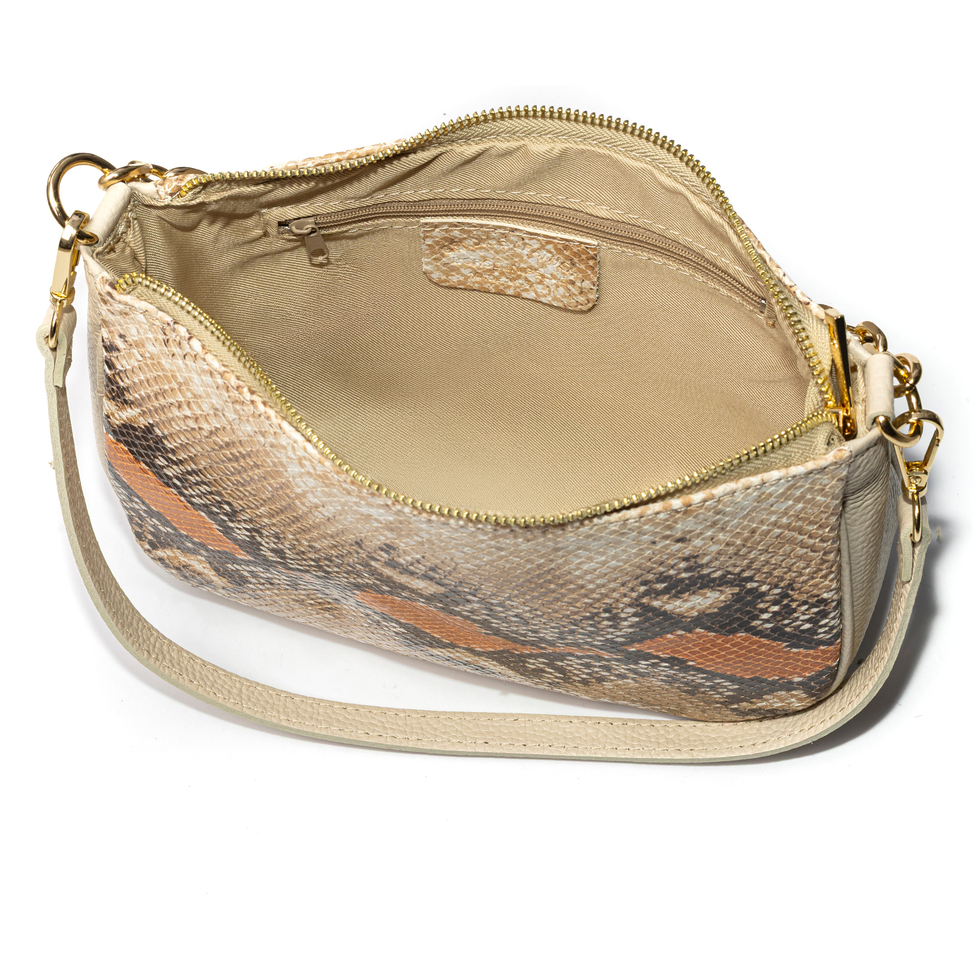 Avella borsa a tracolla donna, in pelle scamosciata autentica con stampa serpente e pelle autentica Dollaro.