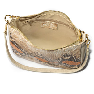 Avella borsa a tracolla donna, in pelle scamosciata autentica con stampa serpente e pelle autentica Dollaro.