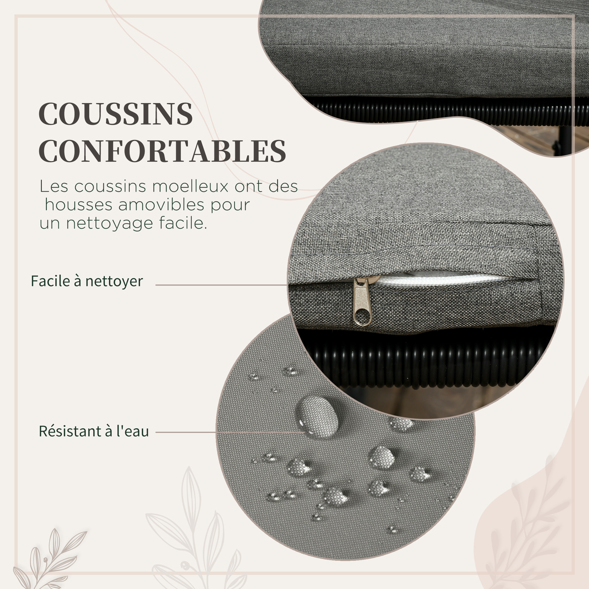 Salon de jardin 4 personnes encastrable avec coussins zippés déperlants métal résine noir effet bois