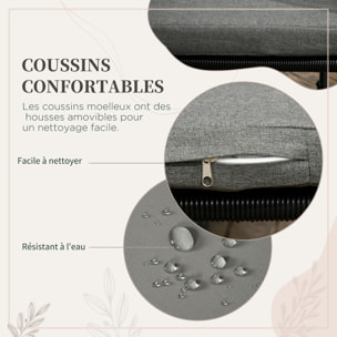 Salon de jardin 4 personnes encastrable avec coussins zippés déperlants métal résine noir effet bois