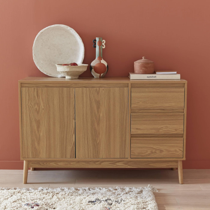 Buffet en décor bois 2 portes et 3 tiroirs L 120 x l 39 H 76cm - Dune