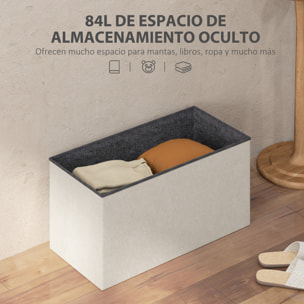 Puff Almacenaje, Banco Almacenaje Plegable, 84 L, 76x38x38 cm, Tapizado en Lino Sintético, Baúl de Almacenamiento, Carga 120 kg, Taburete para Sala de Estar, Dormitorio, Entrada, Crema