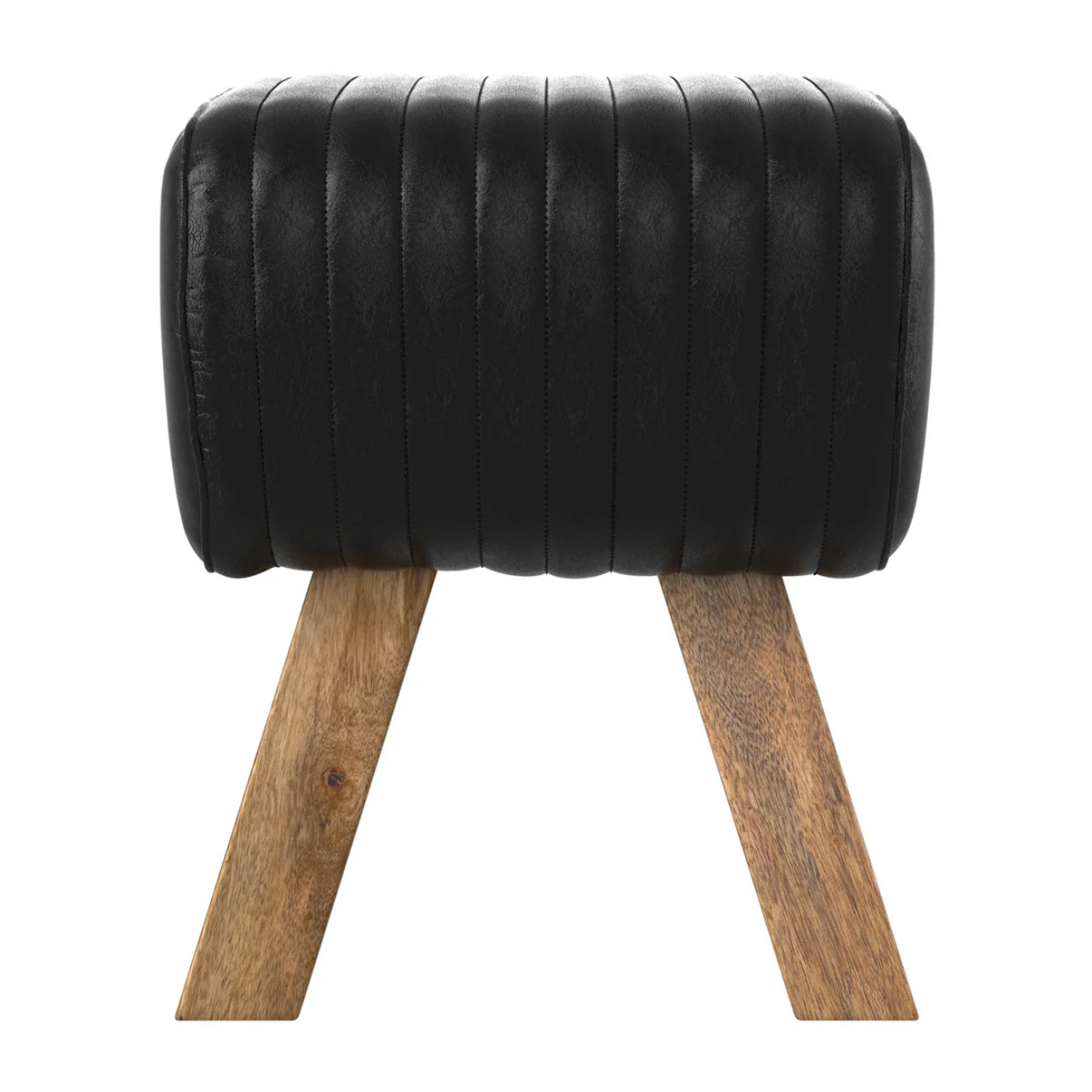 Tabouret en cuir noir et bois de manguier - Morena
