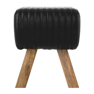 Tabouret en cuir noir et bois de manguier - Morena