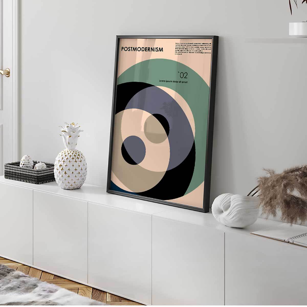 Affiche encadrée cercles abstraits élégants Affiche + cadre en métal - Noir