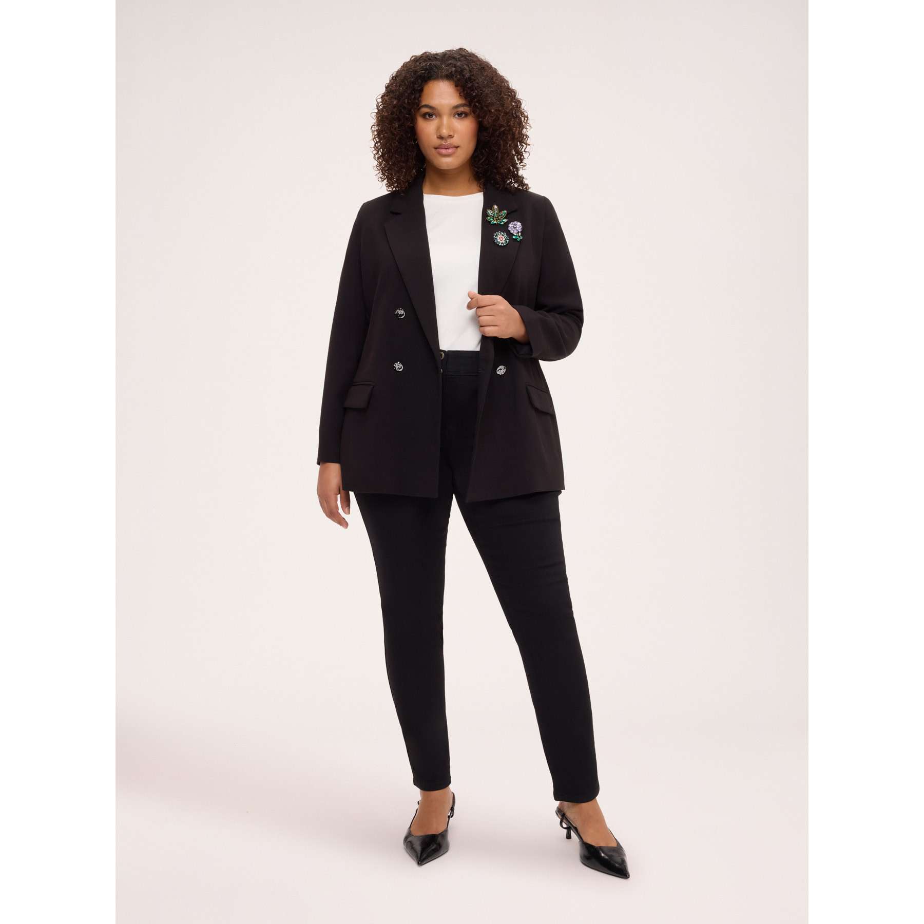 Fiorella Rubino - Blazer doppiopetto con applicazione gioiello - Nero