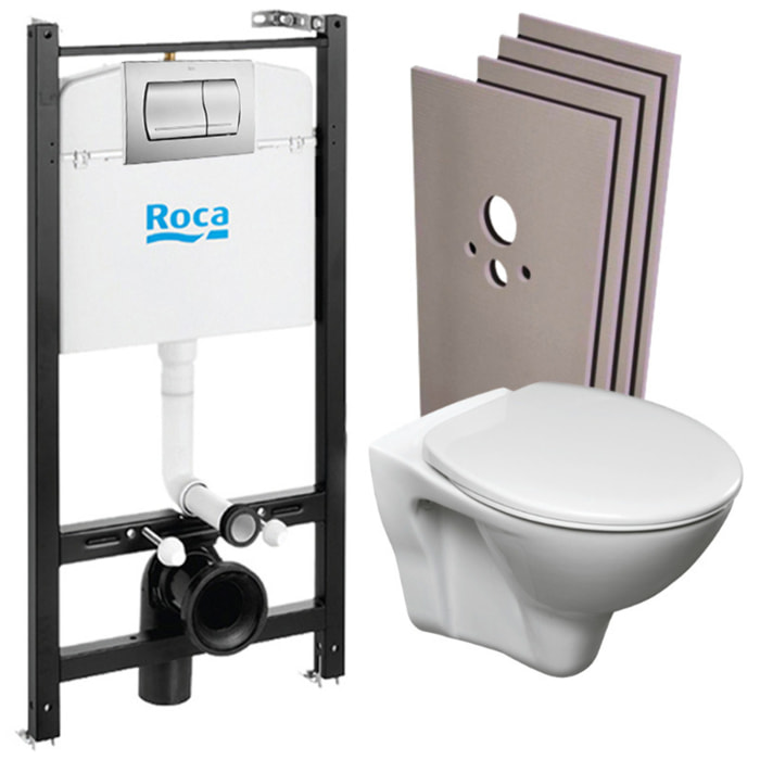Pack Bâti-support Roca Active + WC suspendu Jika Neo + plaque chrome mat + Set habillage