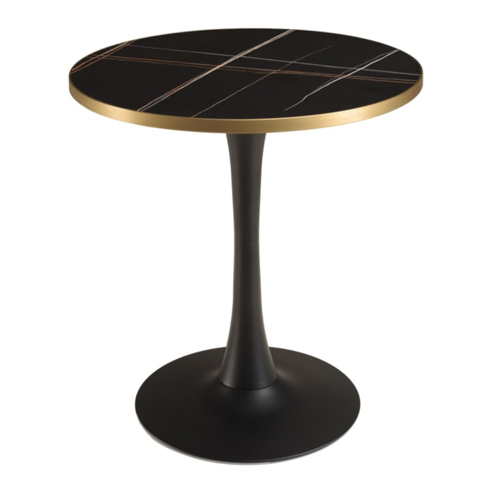 ICARE - Ensemble n°3: table bistrot D70cm en céramique marbré noir