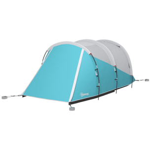 Tente de camping familiale 4-5 personnes - tente tunnel 2 portes fenêtres - dim. 4,6 x 2,6 x 1,9 m - bleu gris