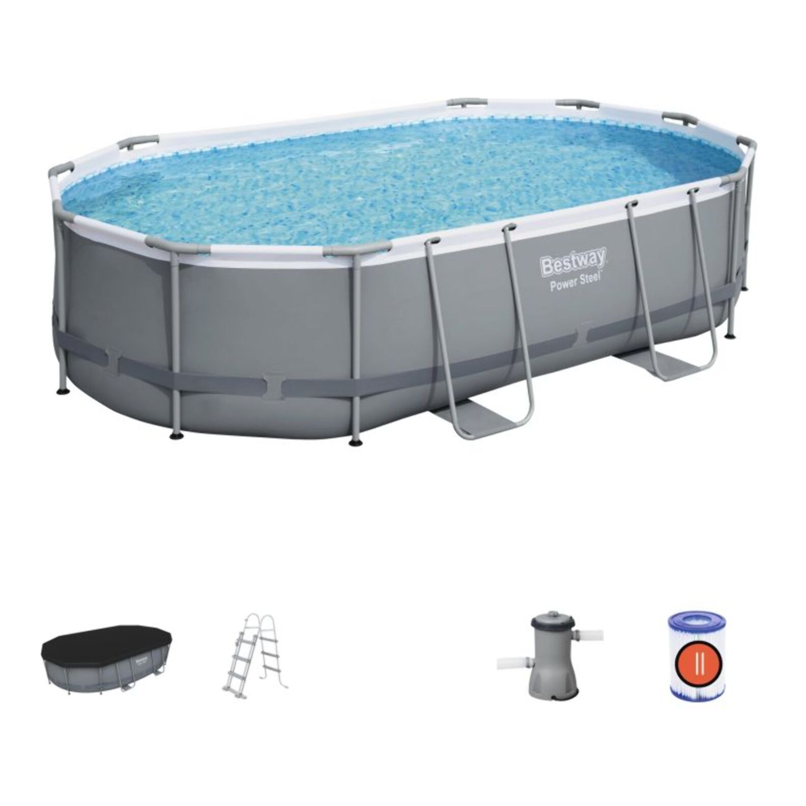 Bestway Piscine hors sol tubulaire ovale Bestway Power Steel 488 x 305 x 107 cm gris