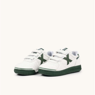Zapatillas de Fútbol Sala Infantiles con Velcro Blancas y Verdes MUNICH G-3 KID VCO 450