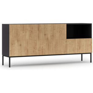 Felicia - buffet bas - effet bois et noir - 2 portes, 1 tiroir et 1 niche - 180 cm - Bois / Noir