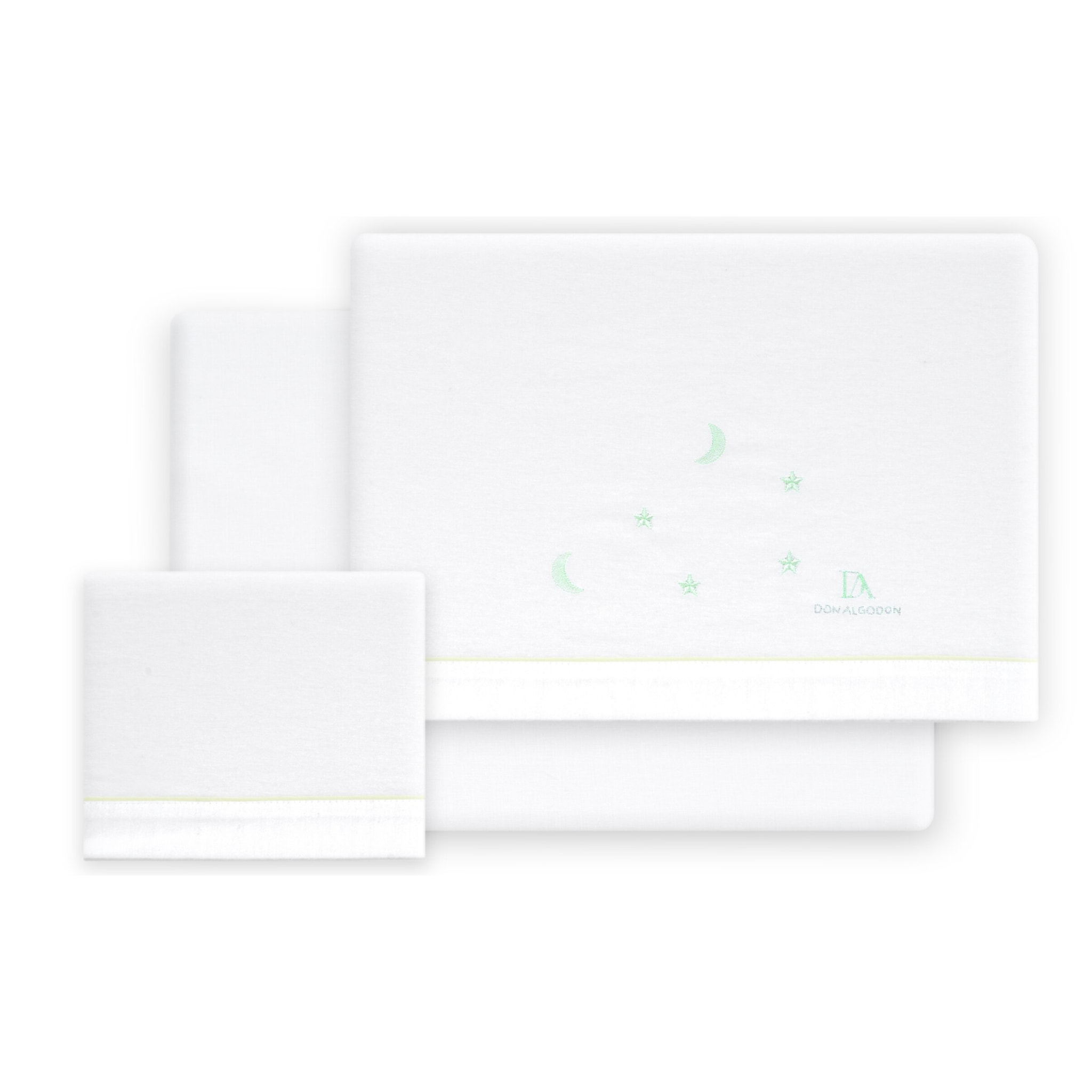Triptico Cuna Franela Don Algodon Multi Estrellas Luna Bco/Verde