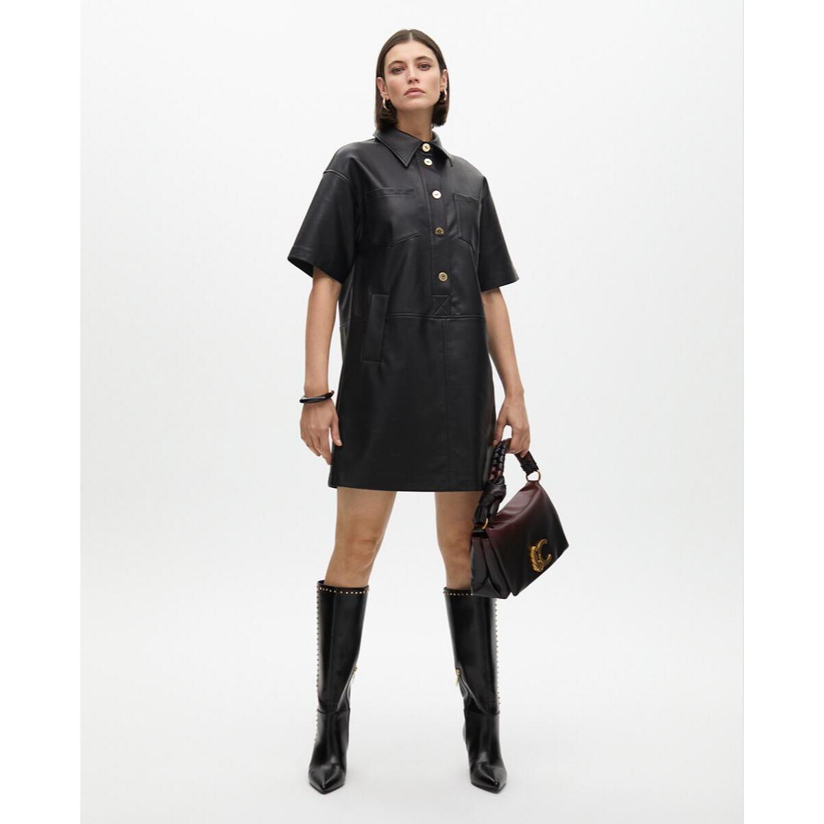 Vestito Mini Dritto Effetto Pelle