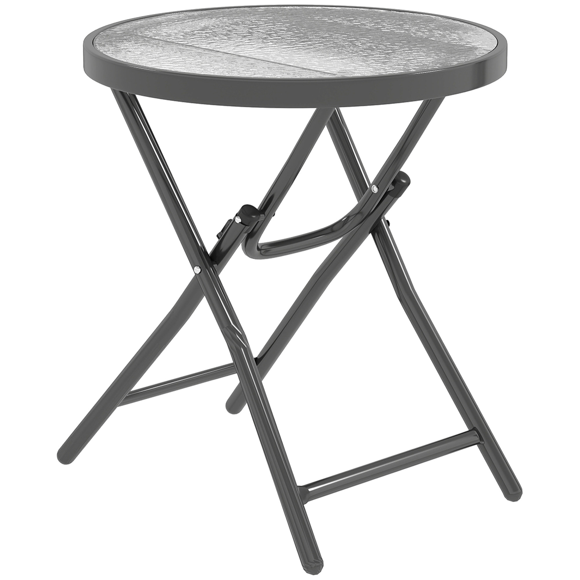 Table basse carrée bistro de jardin dia. 60 x 50 cm pliable métal époxy noir plateau verre trempé