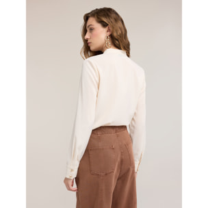 Motivi - Camicia in crêpe de chine con volant asimmetrico - Bianco