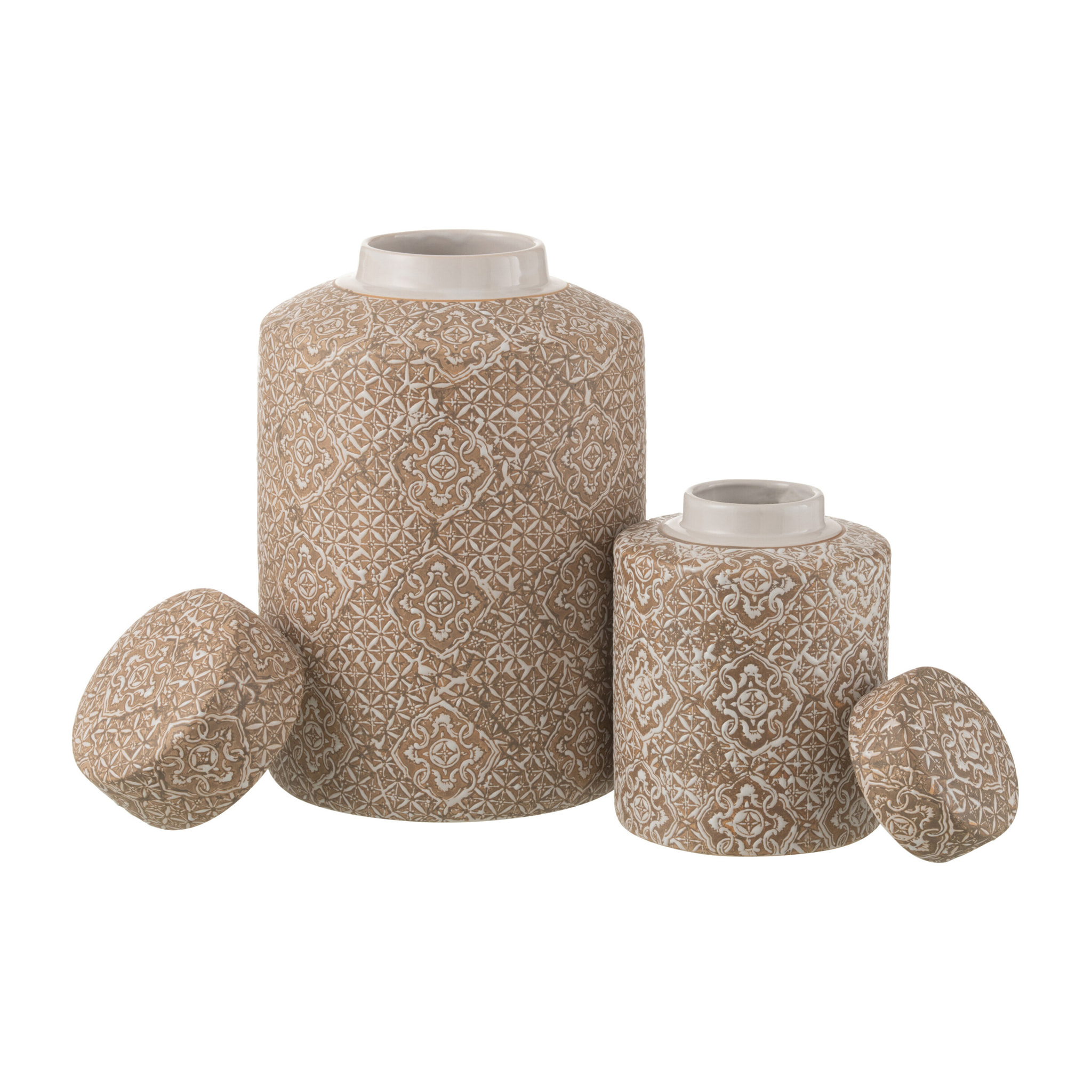 J-Line urne decorative Wabi - porcelaine - beige/blanc - large