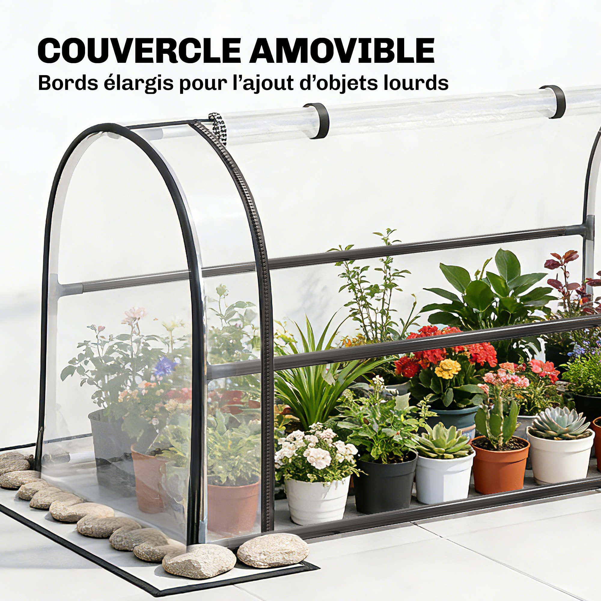 Potager sur pieds - serre rabattable - trou de drainage - pour plantes fleurs légumes - métal - 100 x 49 x 136 - noir