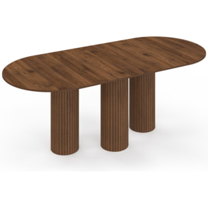 Table à manger extensible Albane 160-200cm 3 pieds pylône effet noyer