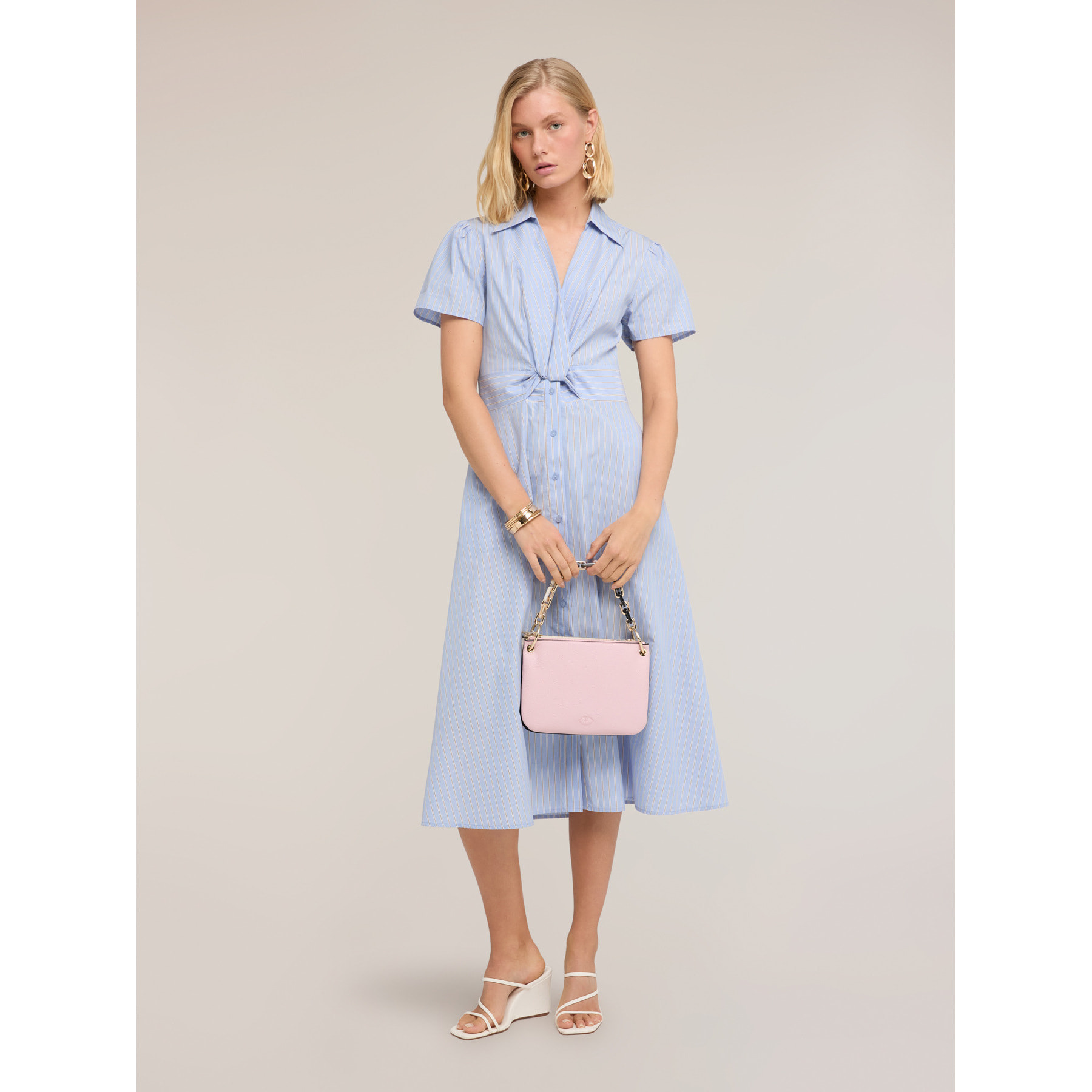 Motivi - Vestido camisero midi en popelina a rayas - Light - blue