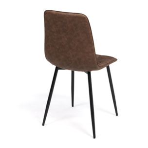Chaises Linda imitation cuir marron et pieds métal noirs - lot de 6