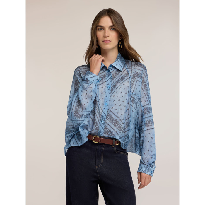 Motivi - Blusa oversize in chiffon misto seta con stampa - Azzurro