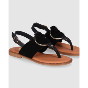 Sandalias de Serraje - Negro - Tacón: Bajo