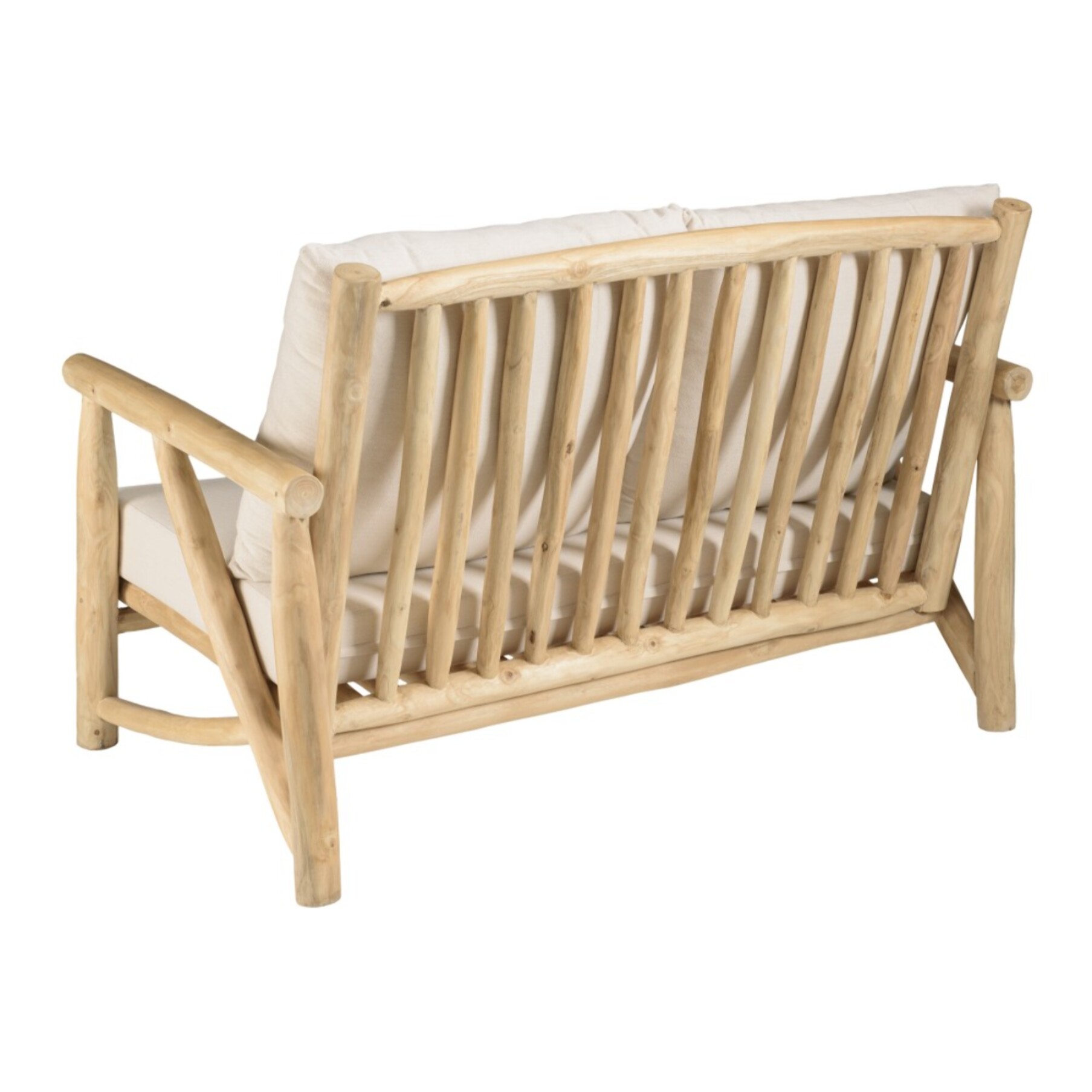 WILL - Canapé MADURA 2p. en branches de teck naturel coussins blancs