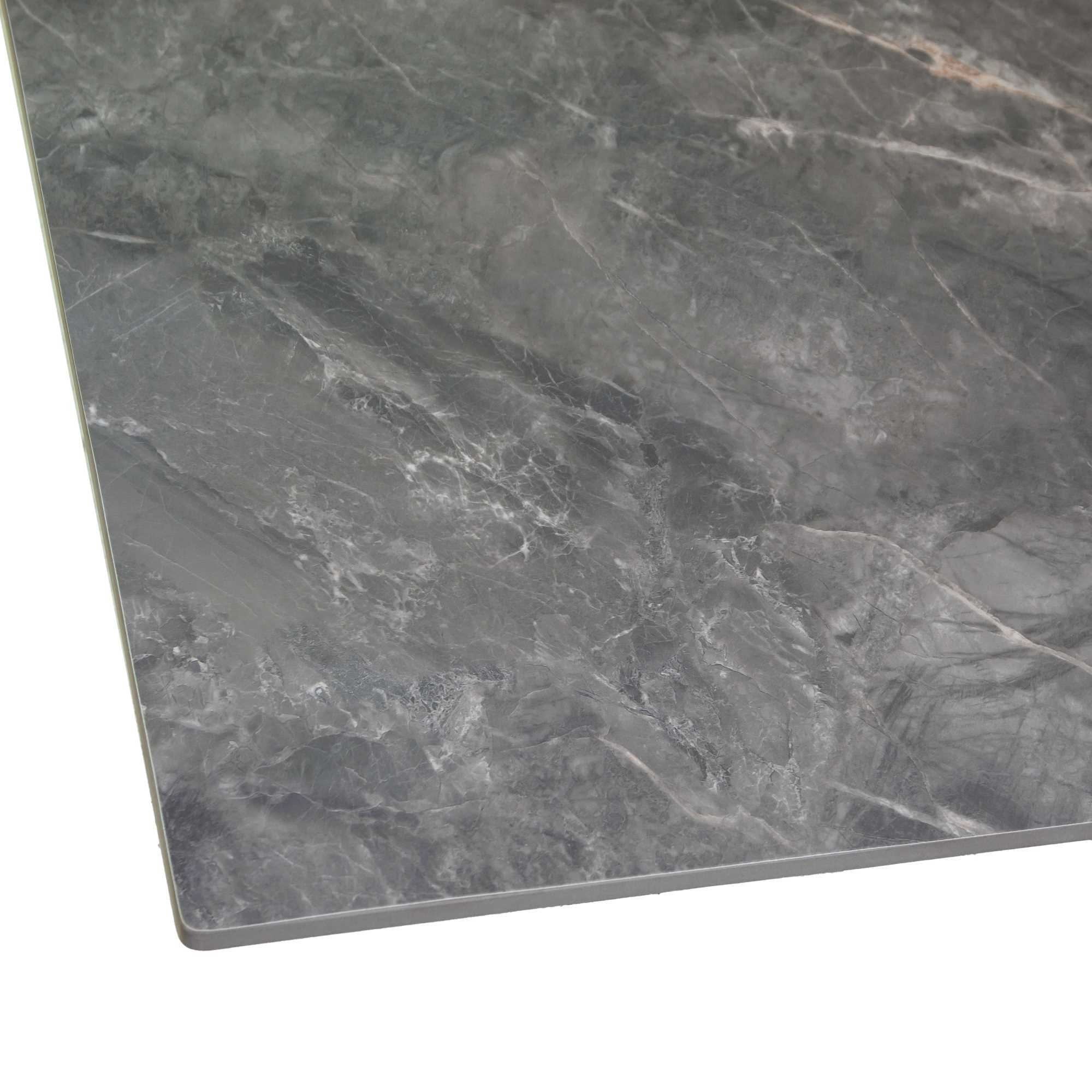 Tavolino Vacchetti in metallo con piano in pietra sinterizzata grigia cm65x65h45