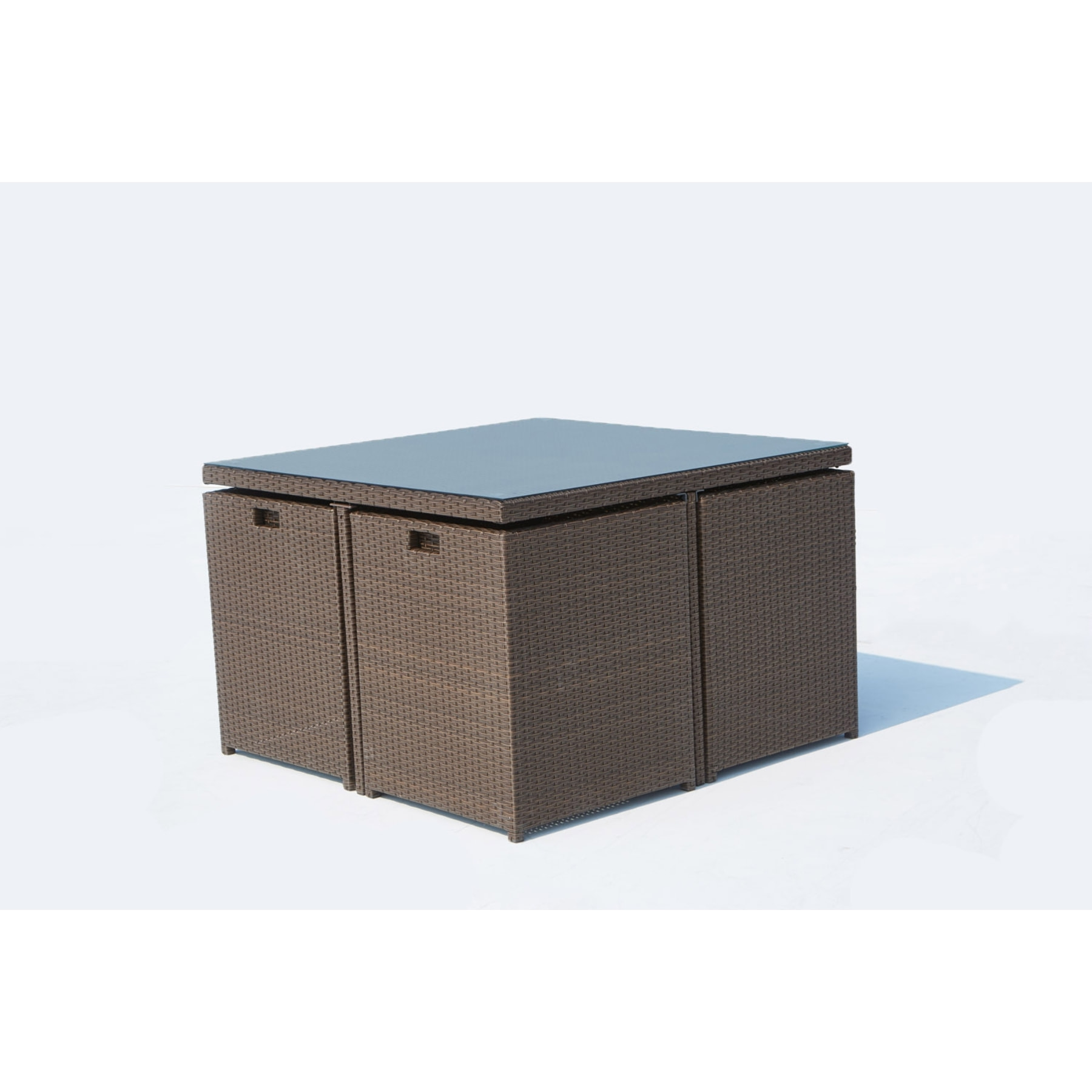 Table et chaises 8 places encastrables résine marron/blanc DALMA